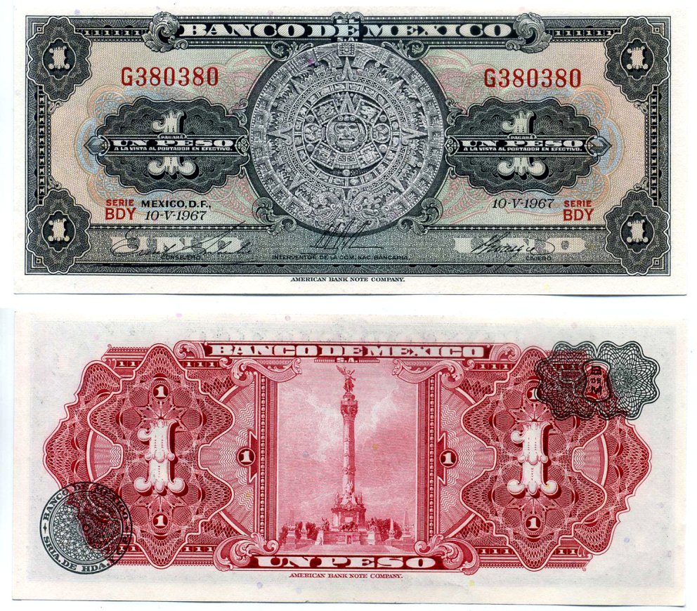 Мексика 1 песо 1967 10 мая 1967 Pick 59j бумага UNC (пресс) 2196-18-2-1