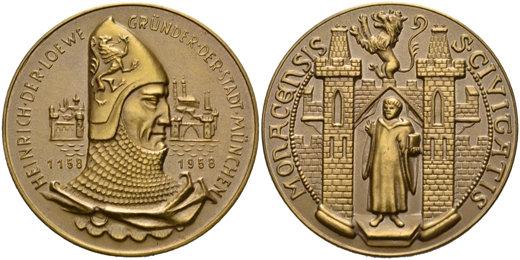 Бавария медаль 1958 800 лет Мюнхену (1158-1958), Генриз - лев, диаметр 38,4 мм. бронза 00-00