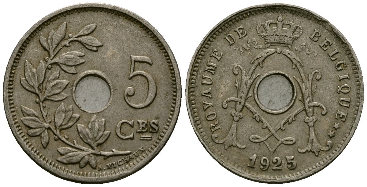 Бельгия 5 сантимов 1925 Belgique, Альберт I (1909-1934) KM 66 медно-никель 4173-531