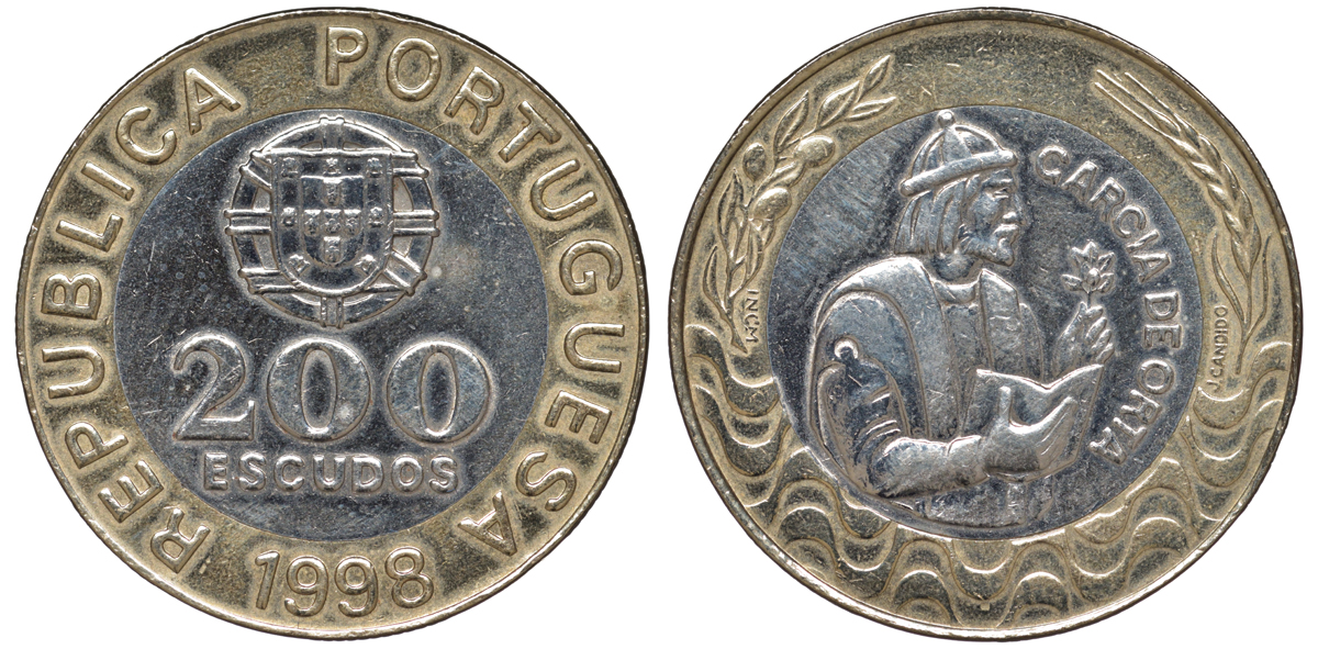 Португалия 200 эскудо 1998 Гарсия Де Орта (1501-1568) KM 655 биметалл 4536-224
