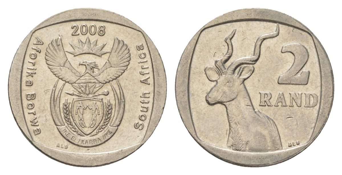 ЮАР 2 ранда 2008 KM 445 медь плакированная никелем 4628-213