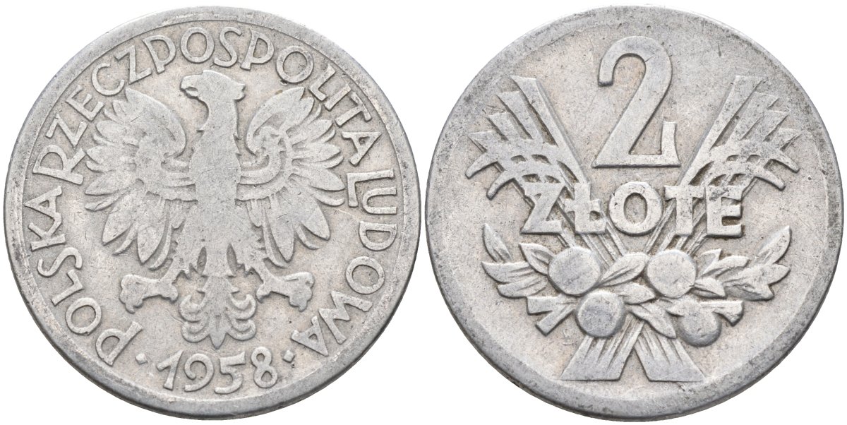 Польша 2 злотых 1958 MW KM 46, Parchimowicz 216a алюминий 4388-1235