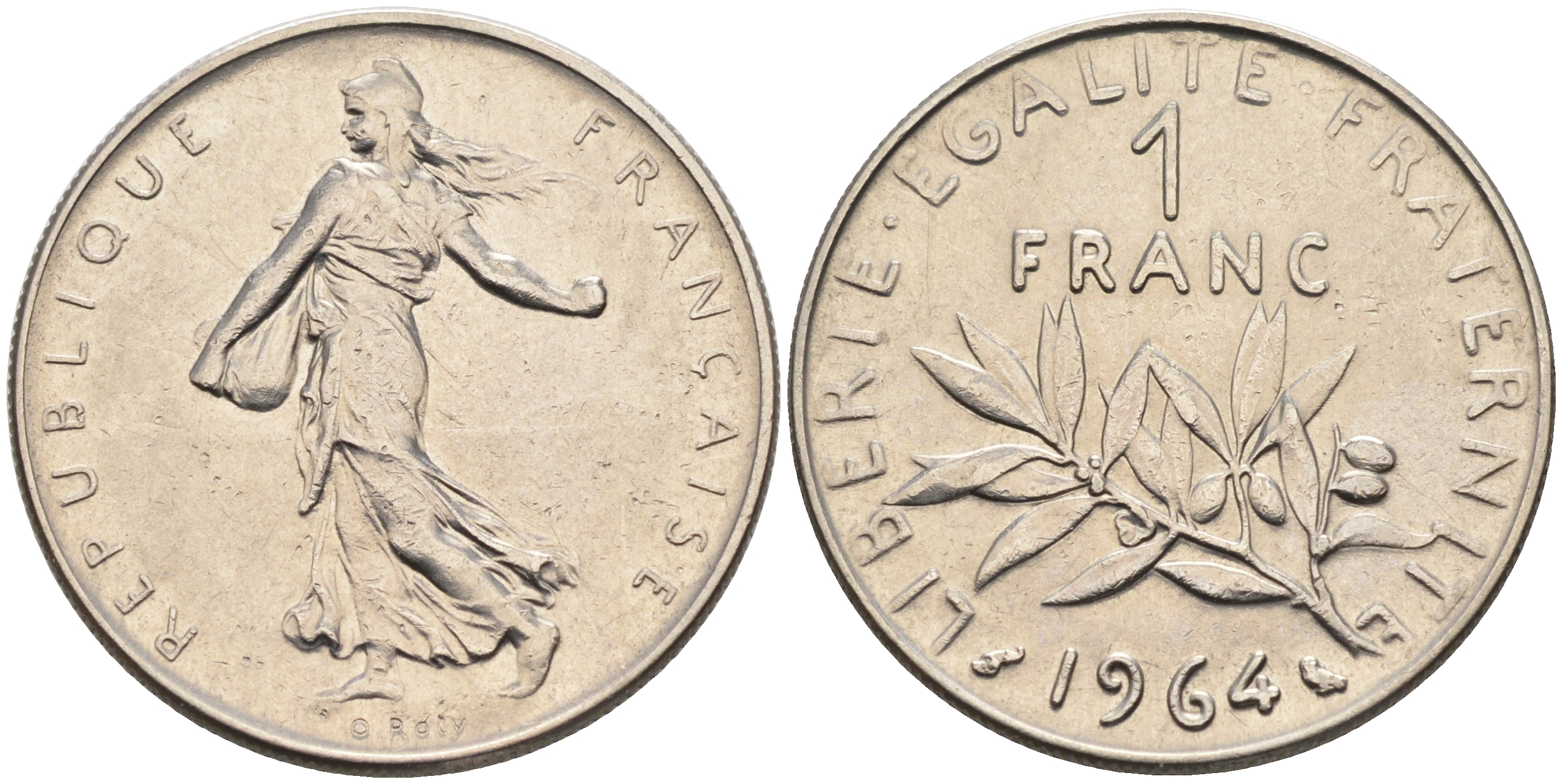 Франция 1 франк 1964 сеятель KM 925.1, Le Franc 226.8 никель    4177-242