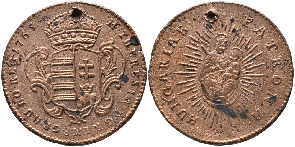 Венгрия 1 денар 1765 Франц I Стефан (1745-1765), мадонна с младенцем KM 375.2 медь 117-525