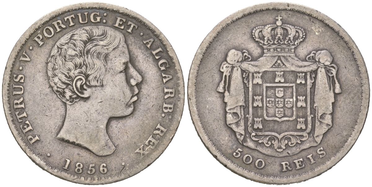 Португалия 500 реалов 1856 Педру V (1853-1861) KM 494 серебро 413-141