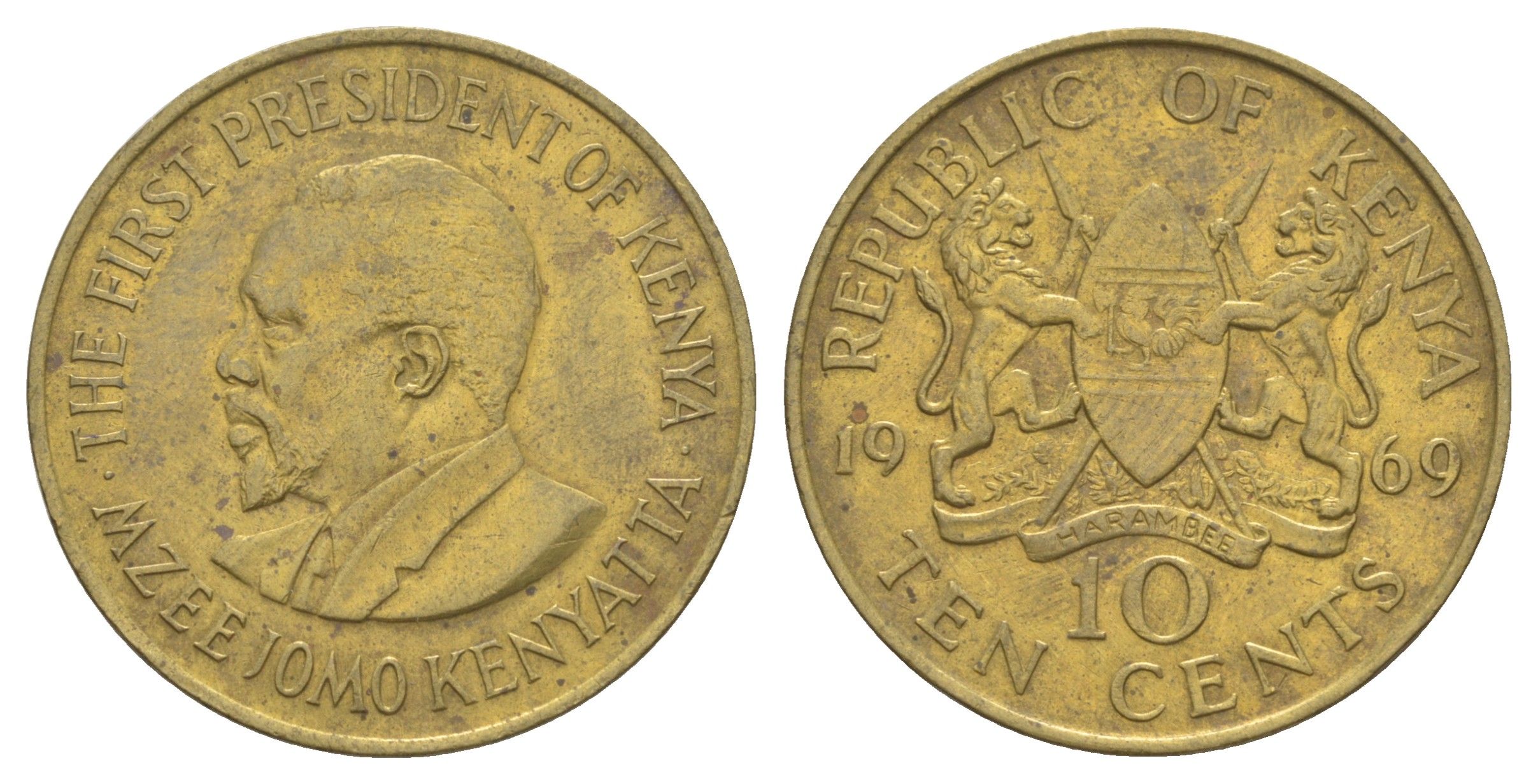 Кения 10 центов 1969 Джомо Кениата KM 11 никель латунь 4645-934