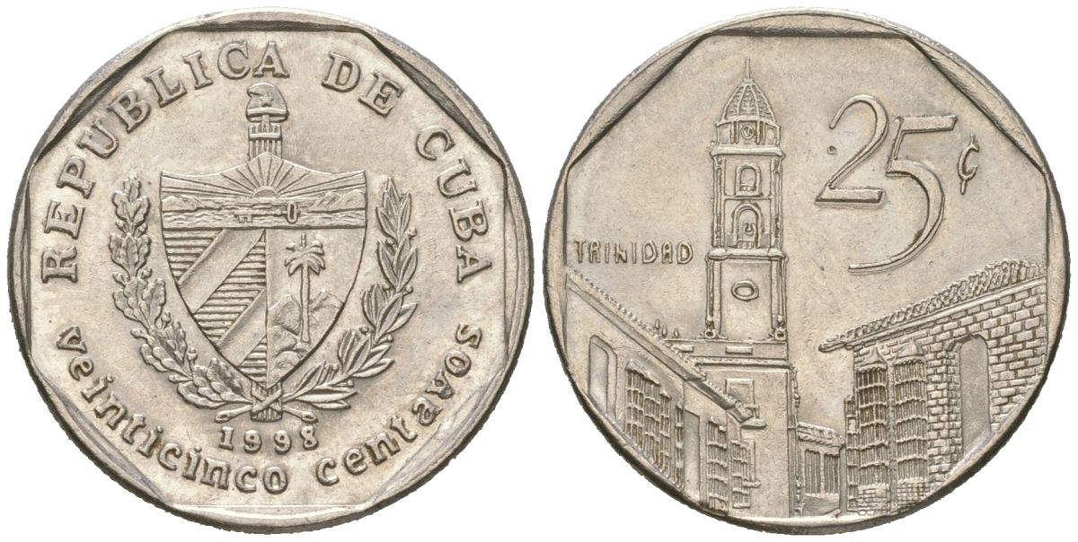 Куба 25 сентаво 1998 площадь в Тринидаде KM 577.2 сталь плакированная никелем aUNC 4395-317