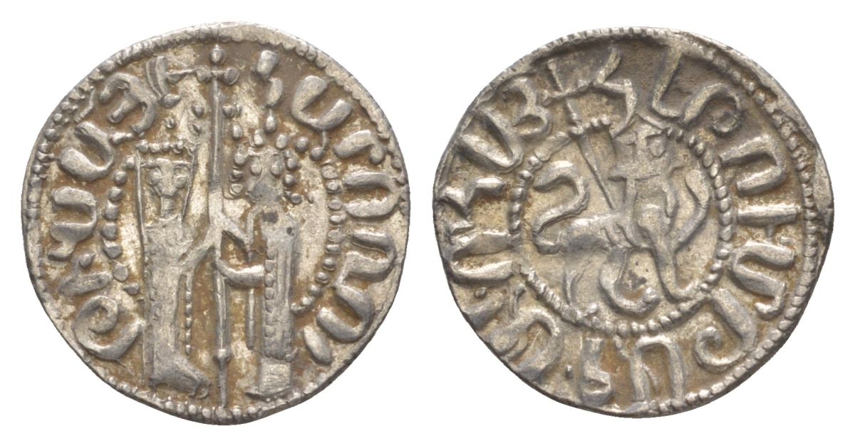 Киликийская Армения трам 1226-1271 Хетум I и царица Забель, держат крест/лев с патриаршим крестом  серебро    1516-834