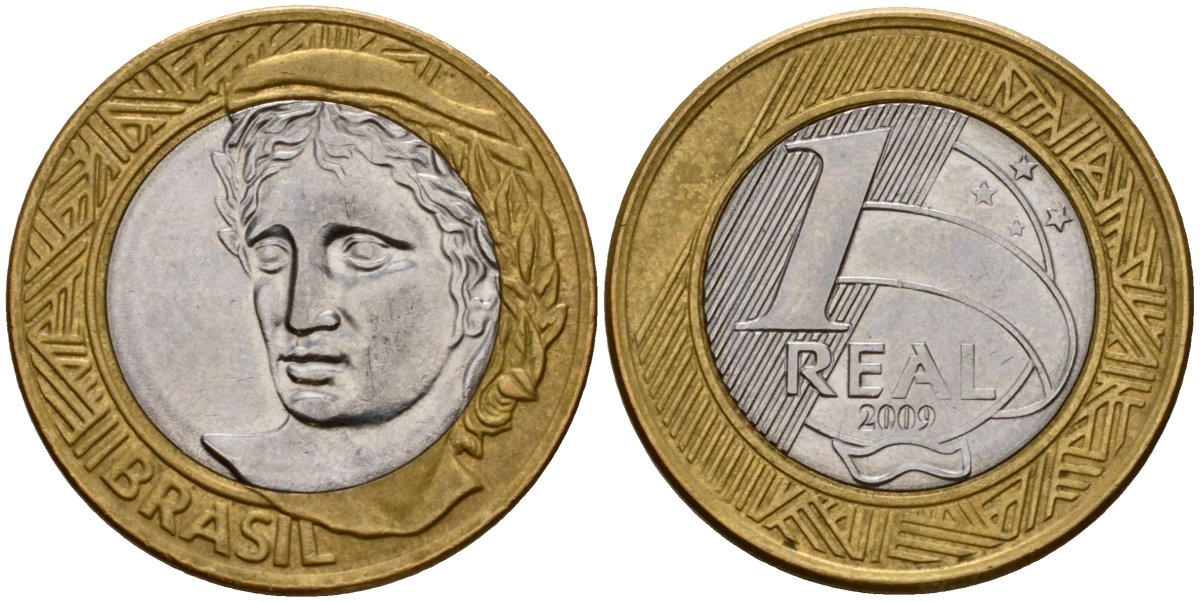 Бразилия 1 реал 2009 KM 652a биметалл 4155-131