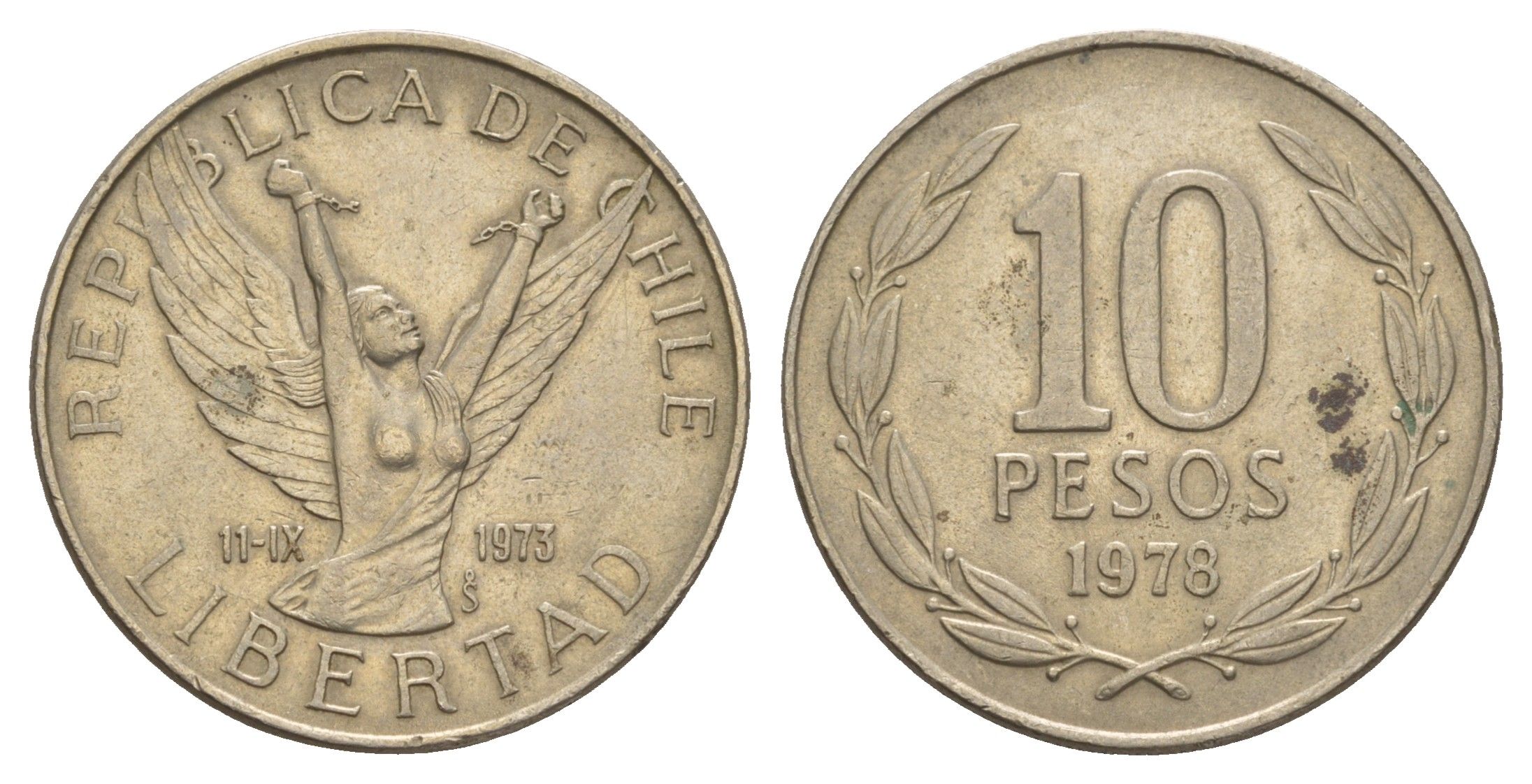 Чили 10 песо 1978 KM 210 медно-никель 4656-1033