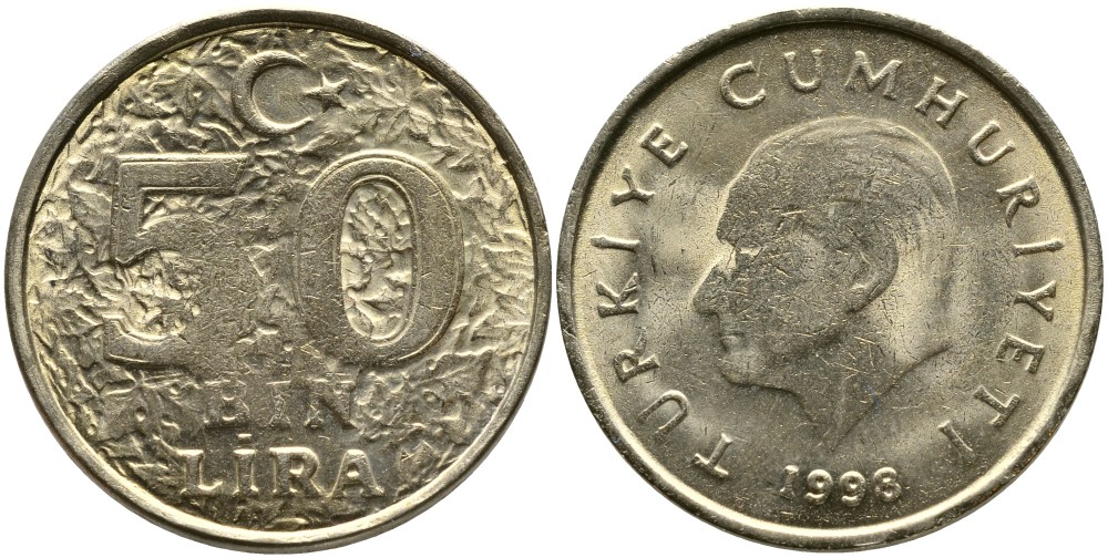 ТУРЦИЯ 50000 ЛИР 1998 KM 1056 медь никель цинк 29-1012
