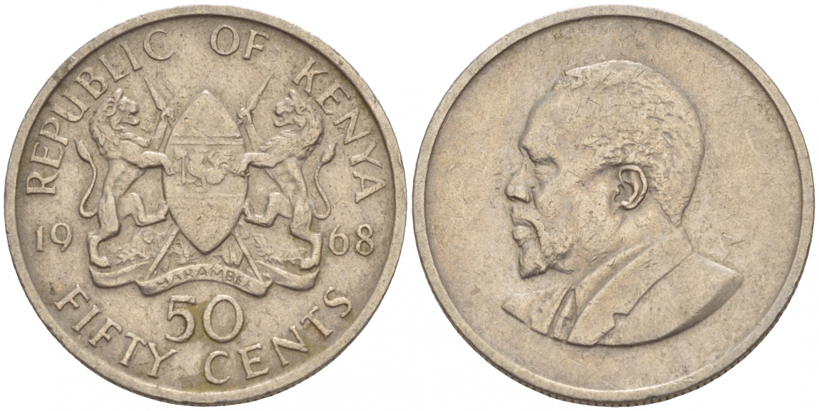 Кения 50 центов 1968 Джомо Кениата KM 4 медно-никель 4548-1024