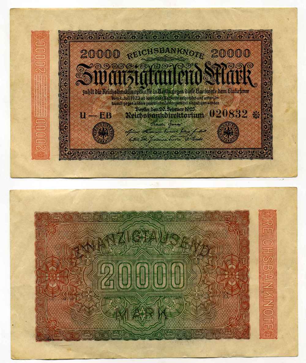 ГЕРМАНИЯ 2000 МАРОК 1923 ВОДЯНОЙ ЗНАК G/D, Е Pick 85b бумага 8589-55-1-2