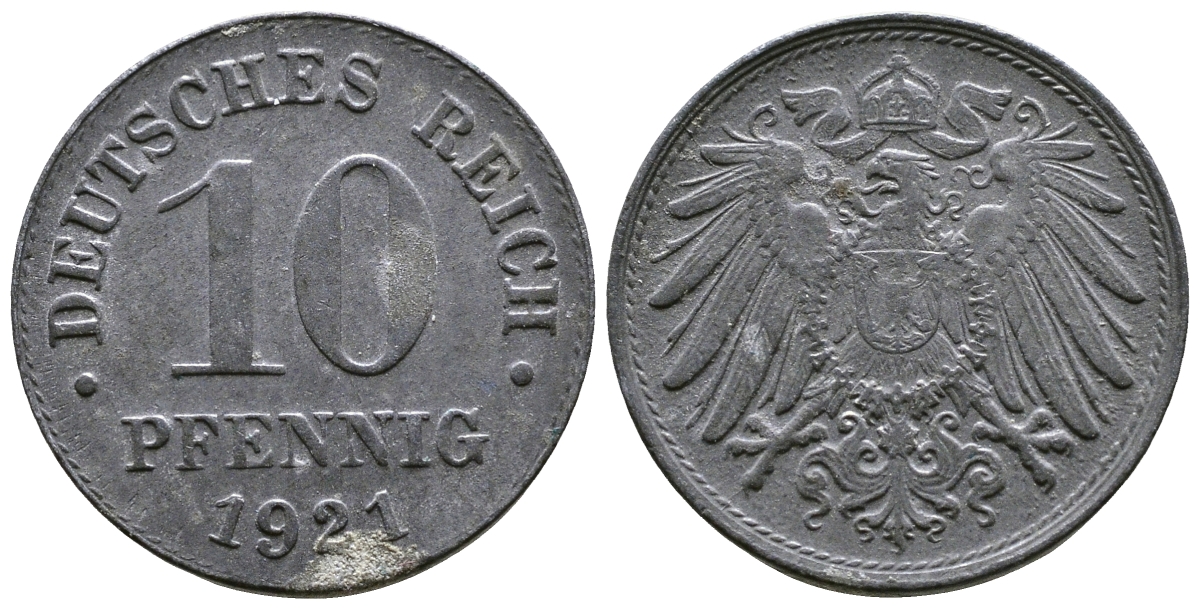 ГЕРМАНИЯ 10 ПФЕННИГОВ 1921 KM 26, J. 299 цинк 4364-817