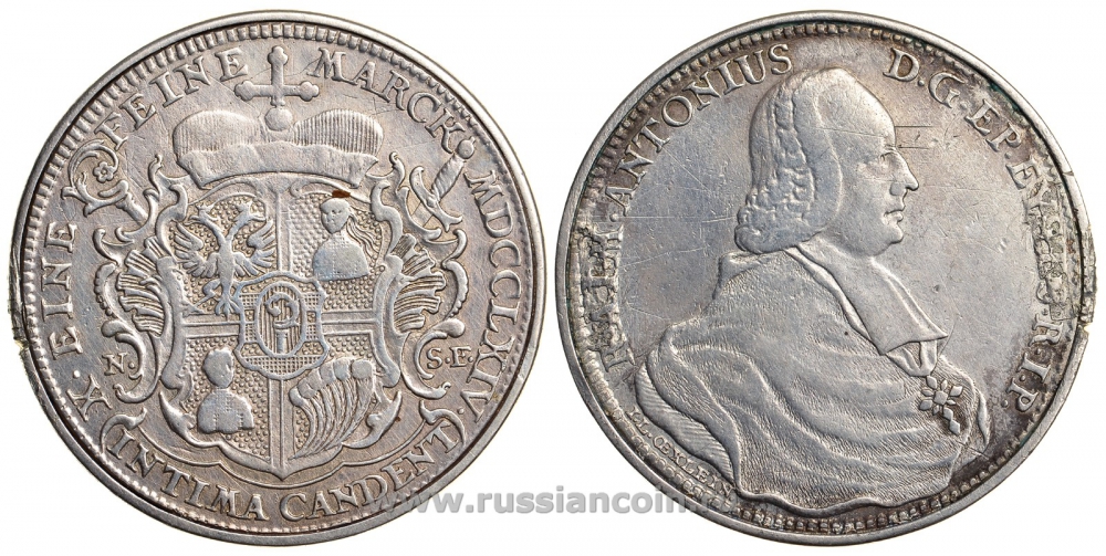 Эйхштадт 1 талер 1764 NCF, Anton Raimund, KM 87, Dav. 2209 серебро 00-000-00