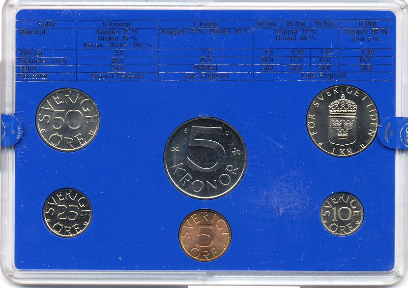 Швеция набор монетного двора из 6 монет 1982 в пластике, Карл XVI Густав (1973- ) KM MS23 UNC 5-4-2-80