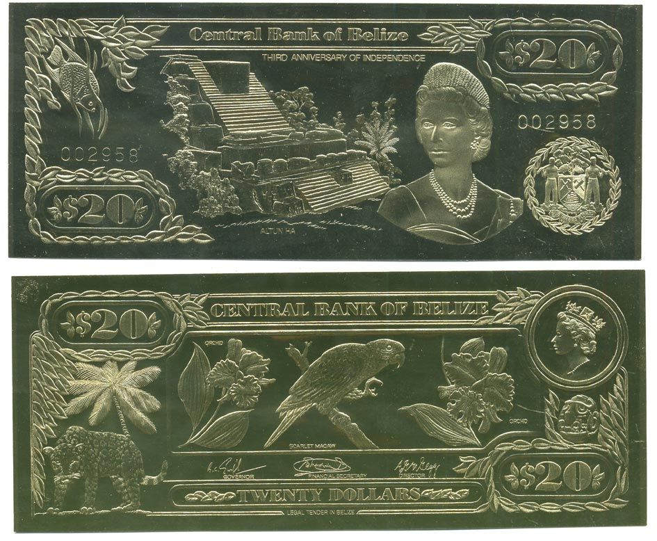 Белиз 20 долларов 1984 серия для коллекционеров, птицы золото, бумага UNC (пресс) 000-00-00