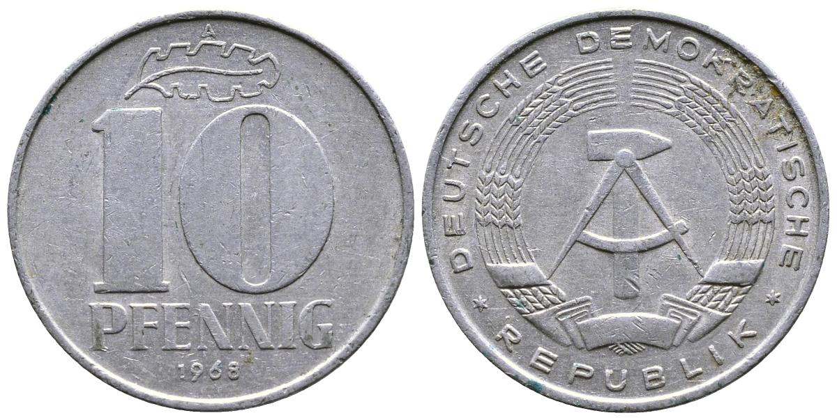 ГДР 10 пфеннигов 1968 А KM 10 алюминий 4364-1753