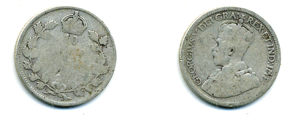 КАНАДА 10 ЦЕНТОВ 19ХХ ГЕОРГ V серебро 46-1049