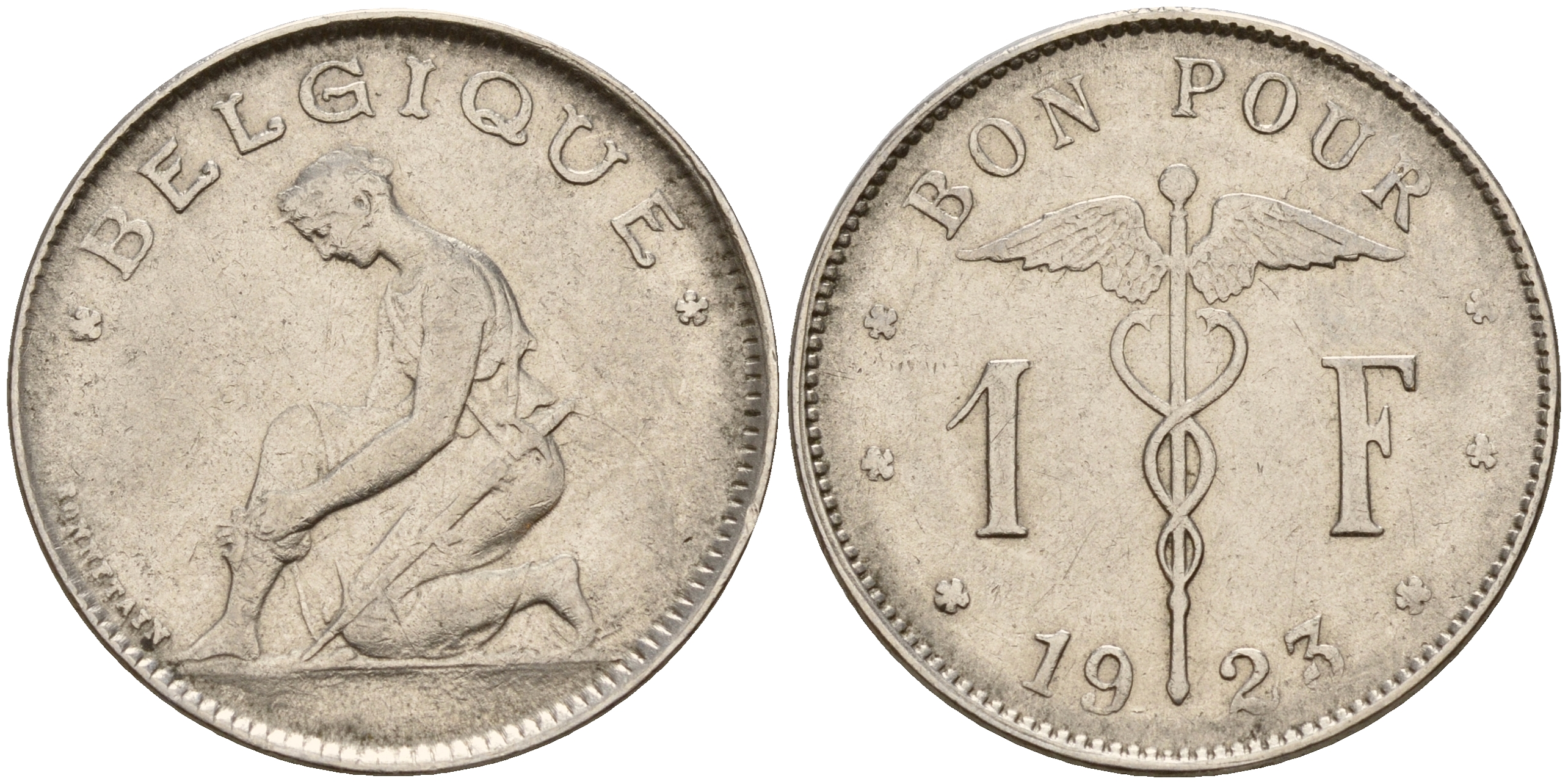 Бельгия 1 франк 1923 Belgique, Альберт I (1909-1934) KM 89 никель    4161-1213