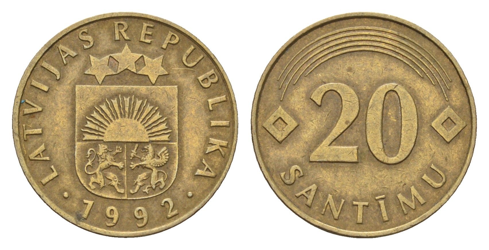Латвия 20 сантимов 1992 KM 22.1 никель латунь 105-937