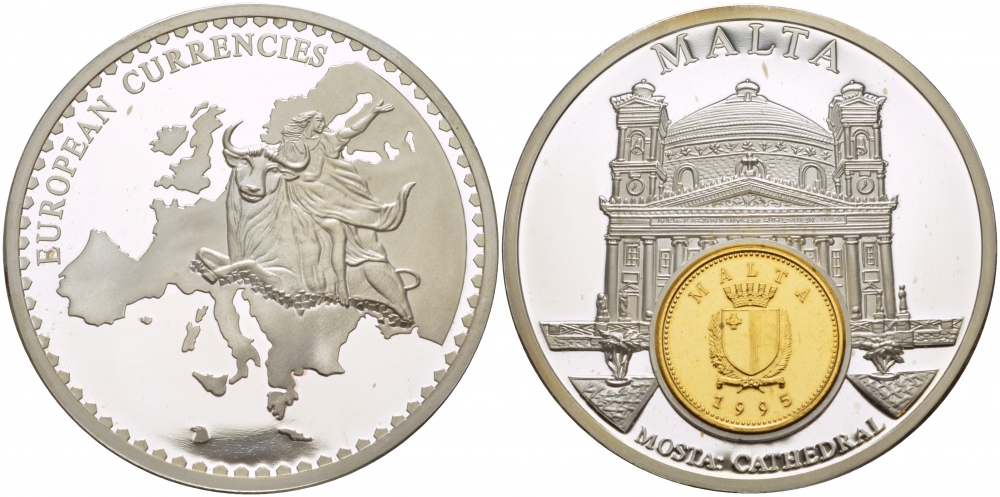 НИДЕРЛАНДЫ МЕДАЛЬ ND МОНЕТА НА МЕДАЛИ, СЕРИЯ ДОЕВРОВЫЕ ЕВРОПЕЙСКИЕ МОНЕТЫ, МАЛЬТА, 1 ЦЕНТ серебрение PROOF 1090-1-33