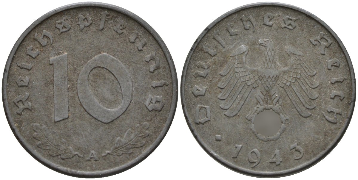 Германия 10 рейхспфеннигов 1943 A KM 101, J.371 цинк 4151-225