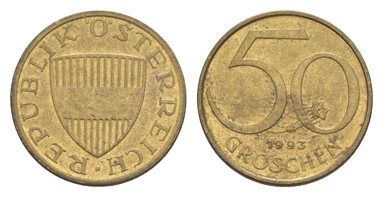 Австрия 50 грошей 1993 KM 2885 алюминиевая бронза UNC 4124-668