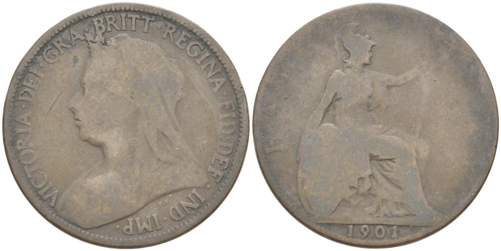 Великобритания 1/2 пенни 1901 Виктория (1837-1901) KM 789, Spink 3962 бронза 77-437