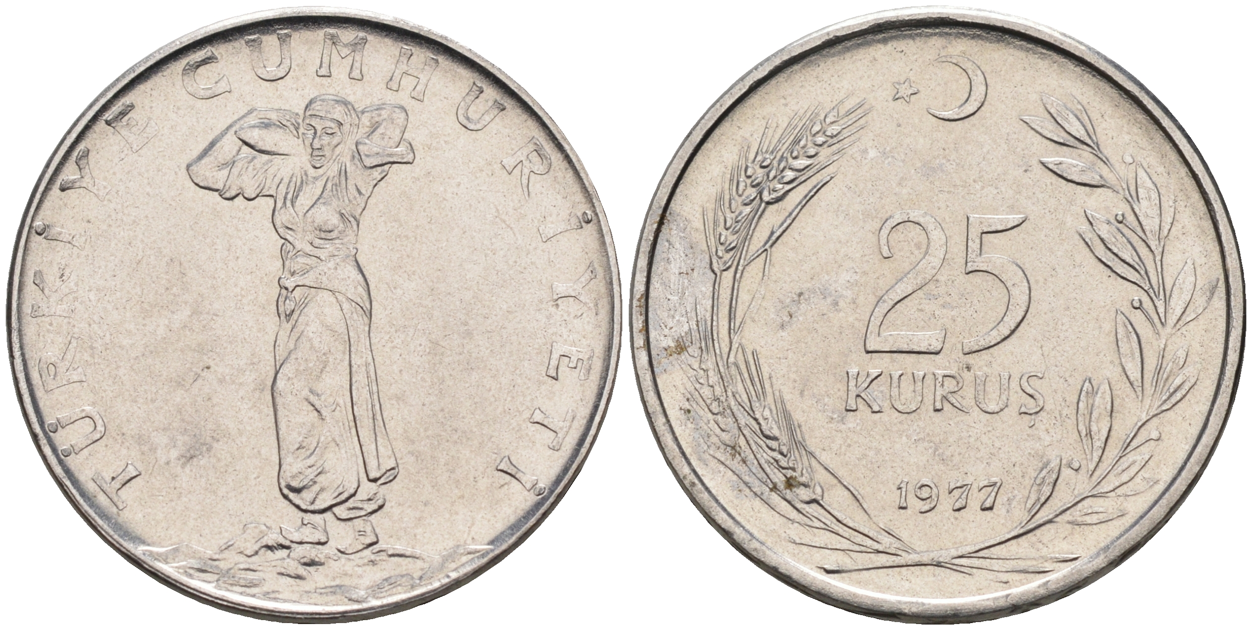 Турция 25 куруш 1977  KM 892.3 сталь 4595-512