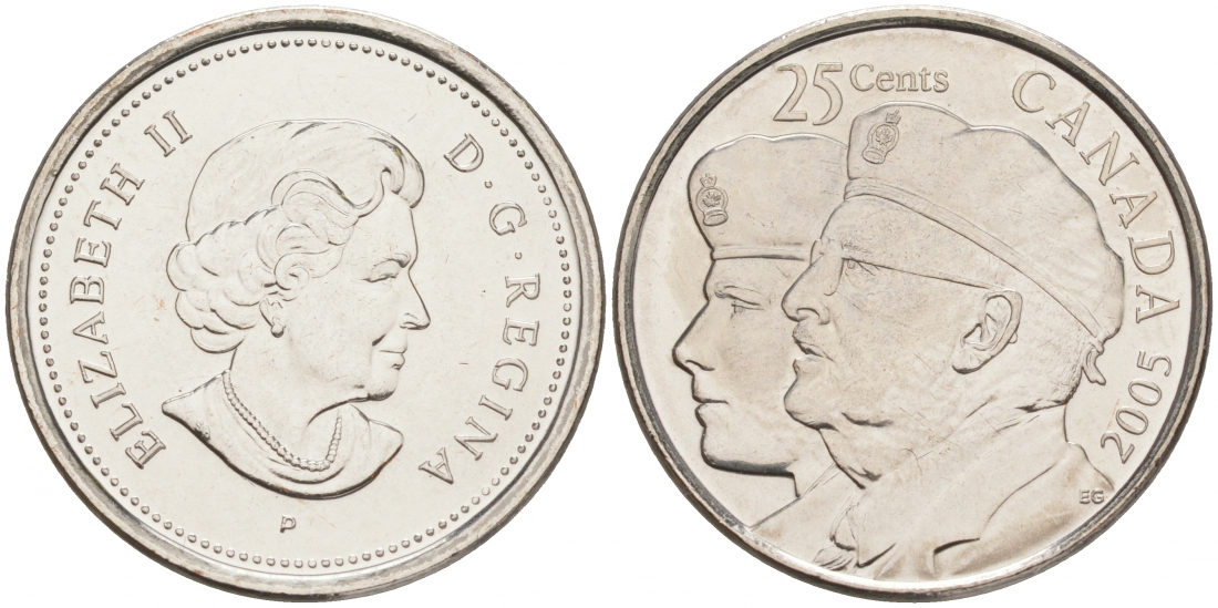 Канада 25 центов 2005 год ветеранов KM 535 никелированная сталь UNC M47-11