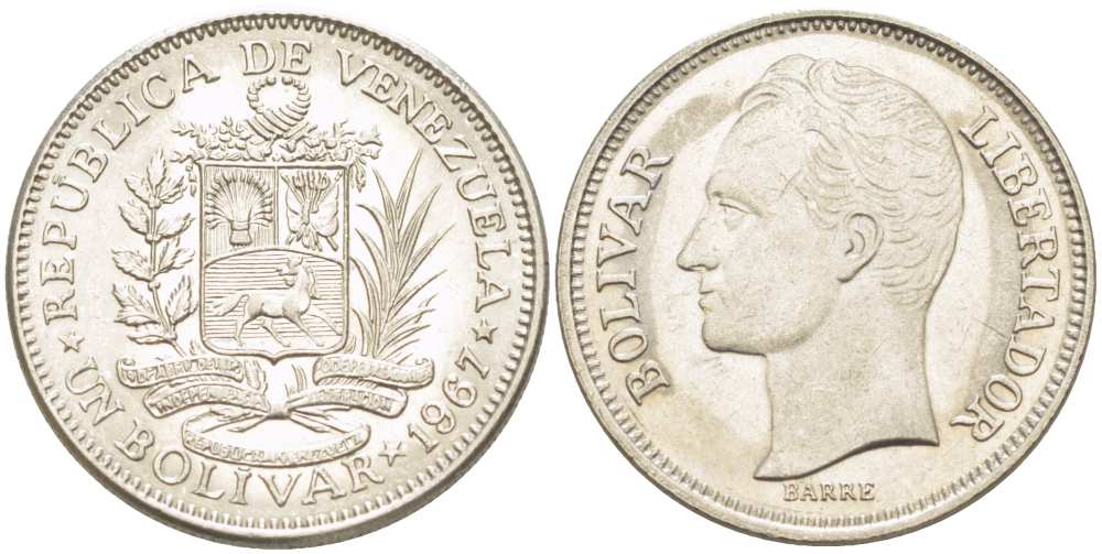 Венесуэла 1 боливар 1989 Симон Боливар KM 52a.2 сталь плакированная никелем 4513-757