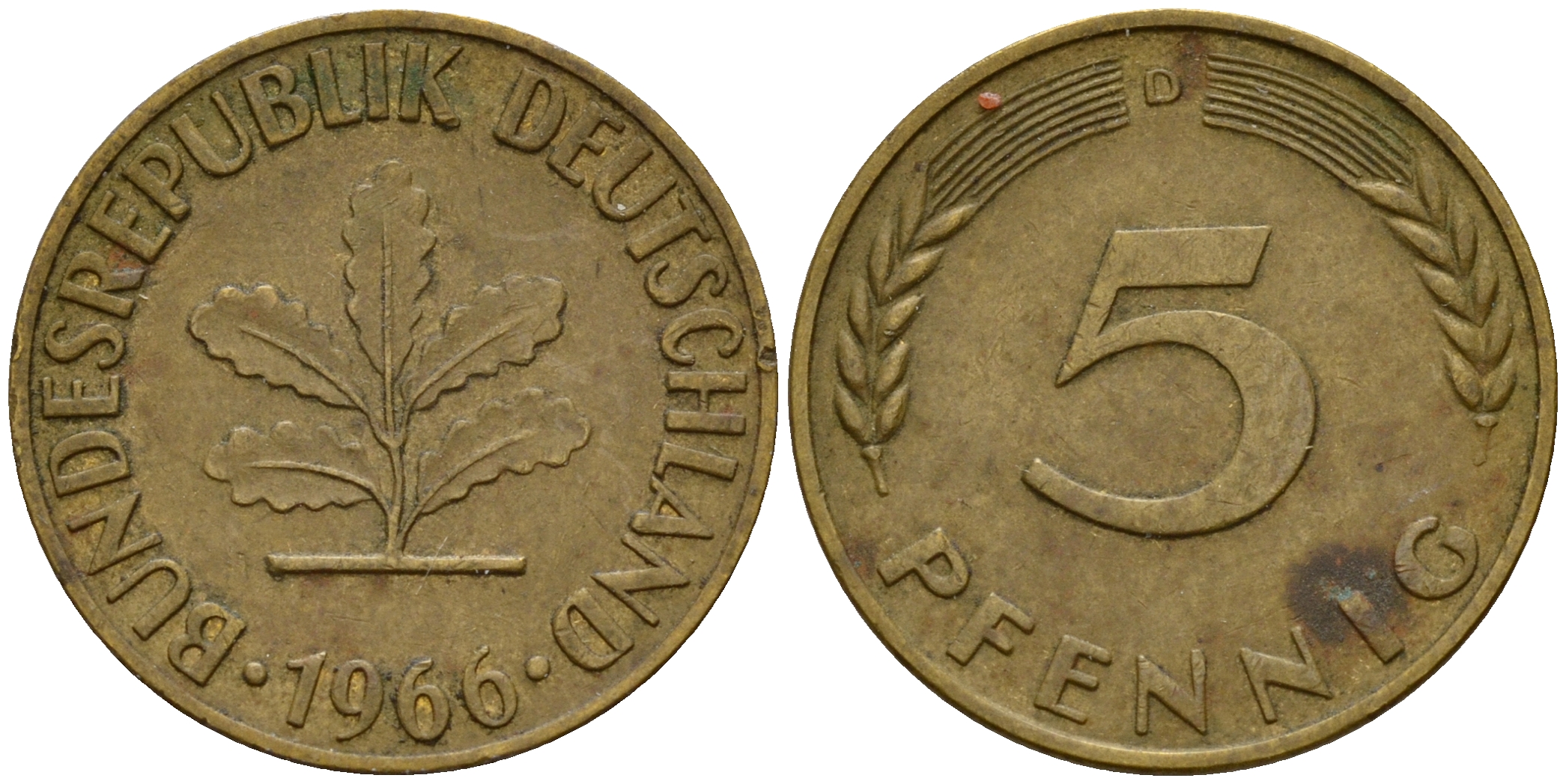 ФРГ 5 пфеннигов 1966 D J.382, KM 107 сталь плакированная латунью    4598-815