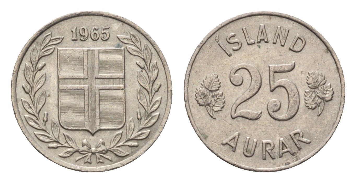 Исландия 25 эйре 1965 KM 11 медно-никель 4696-339