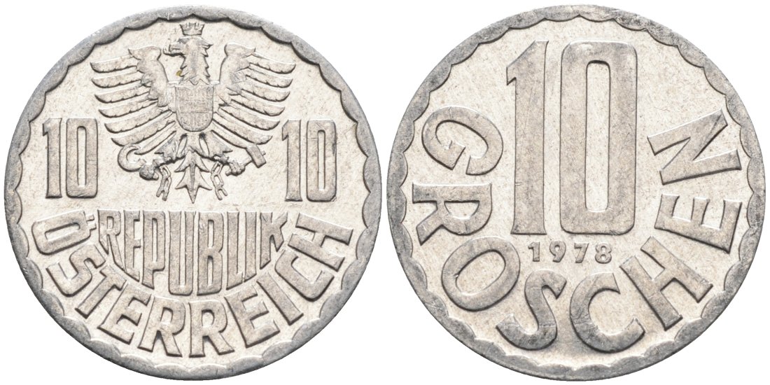 АВСТРИЯ 10 ГРОШЕЙ 1978 КМ 2878 алюминий 4573-237