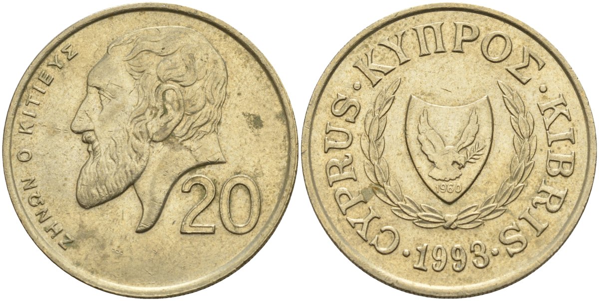Кипр 20 центов 1993 KM 62.2 никель латунь 4140-833