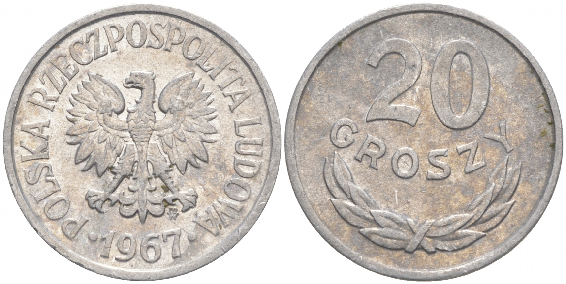 ПОЛЬША 20 ГРОШЕЙ 1967 MW KM А47 алюминий 4516-326