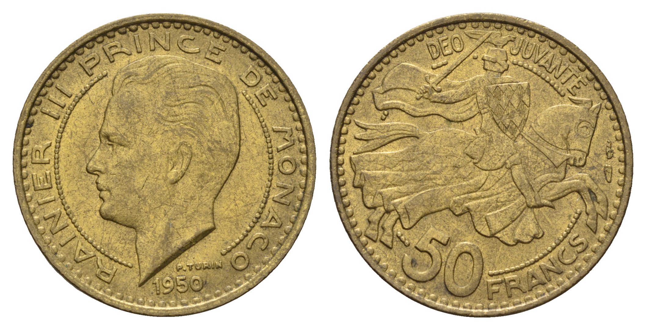 Монако 50 франков 1950 Ренье III (1949-2005) KM 132 алюминиевая бронза 4680-311