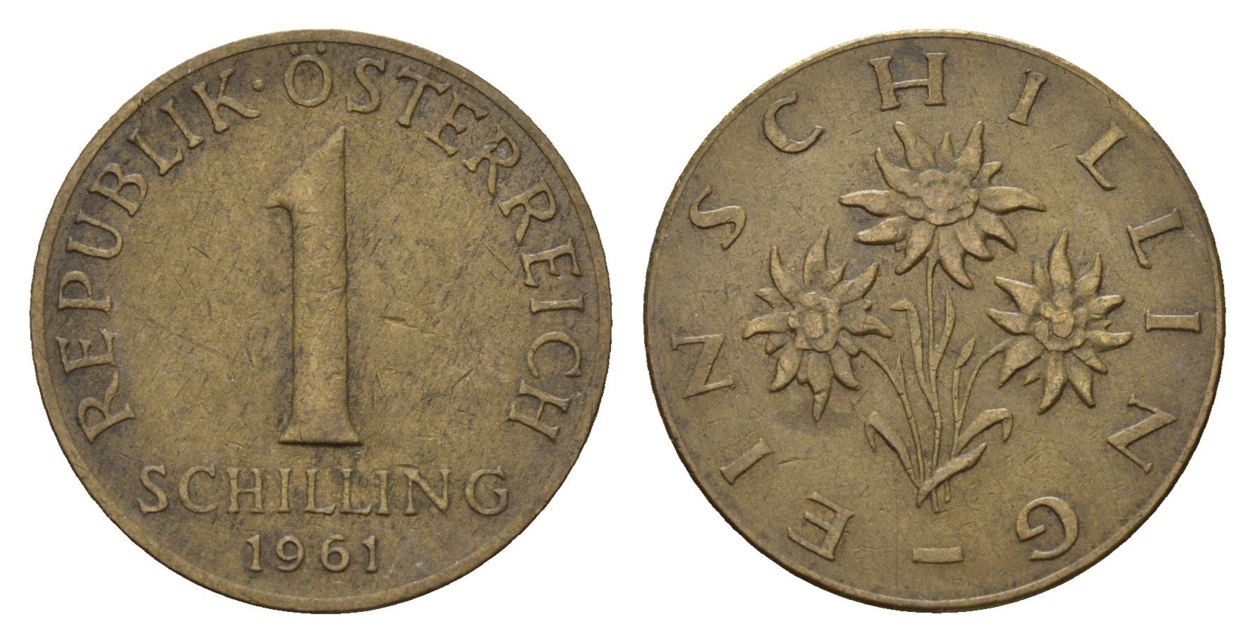 Австрия 1 шиллинг 1961 KM 2886 алюминиевая бронза 4671-614