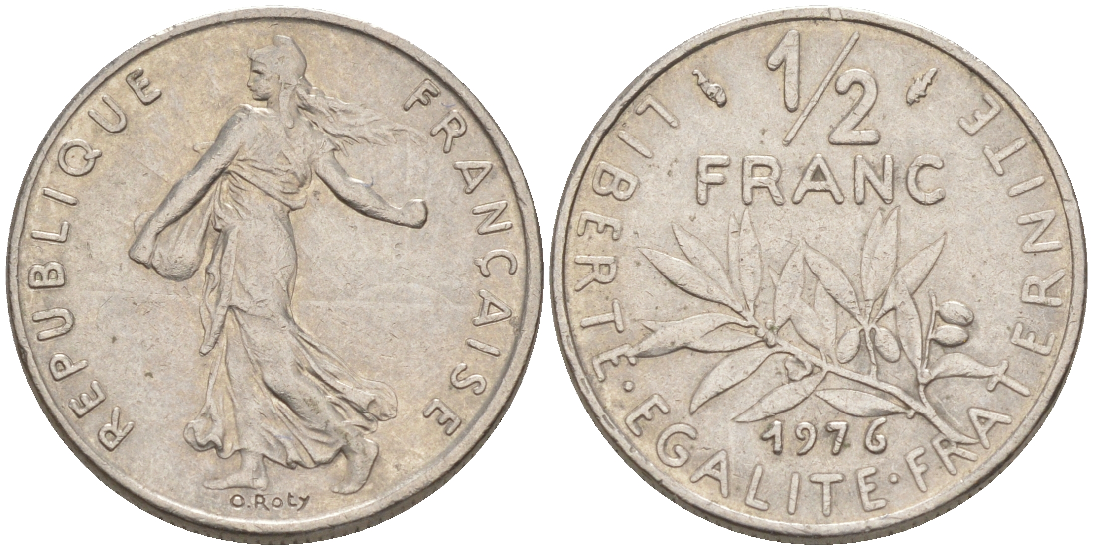 ФРАНЦИЯ 1/2 ФРАНКА 1976 СЕЯТЕЛЬ KM 931.1, LE FRANC 198.15 никель 55-227