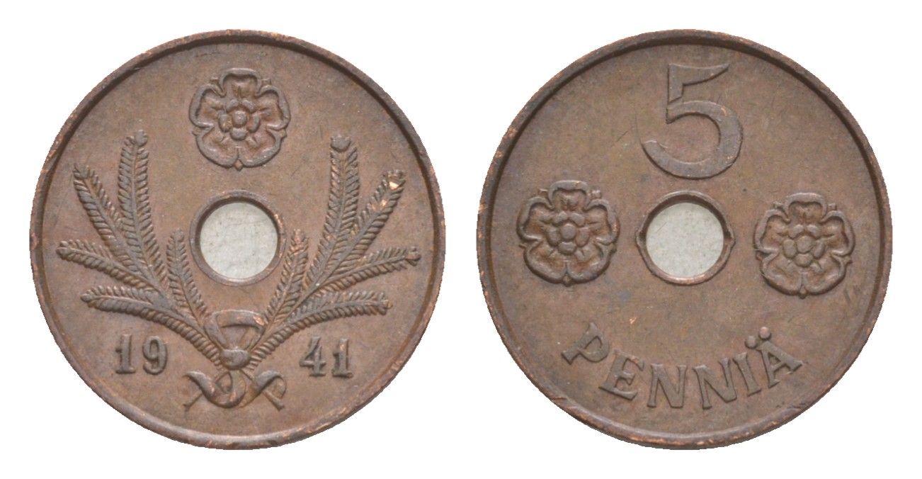 Финляндия 5 пенни 1941 KM 64 медь 4647-252
