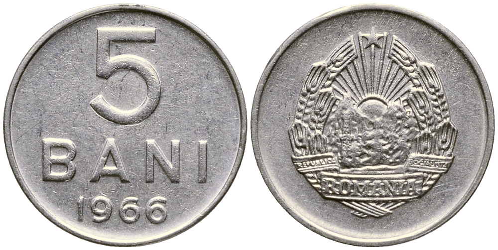 Румыния 5 бани 1966 год тип KM 92 сталь плакированная никелем 26-1468