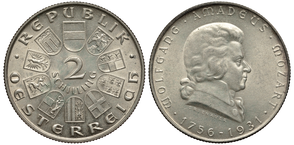 Австрия 2 шиллинга 1931 175 лет со дня рождения Моцарта KM 2847 серебро 413-5831