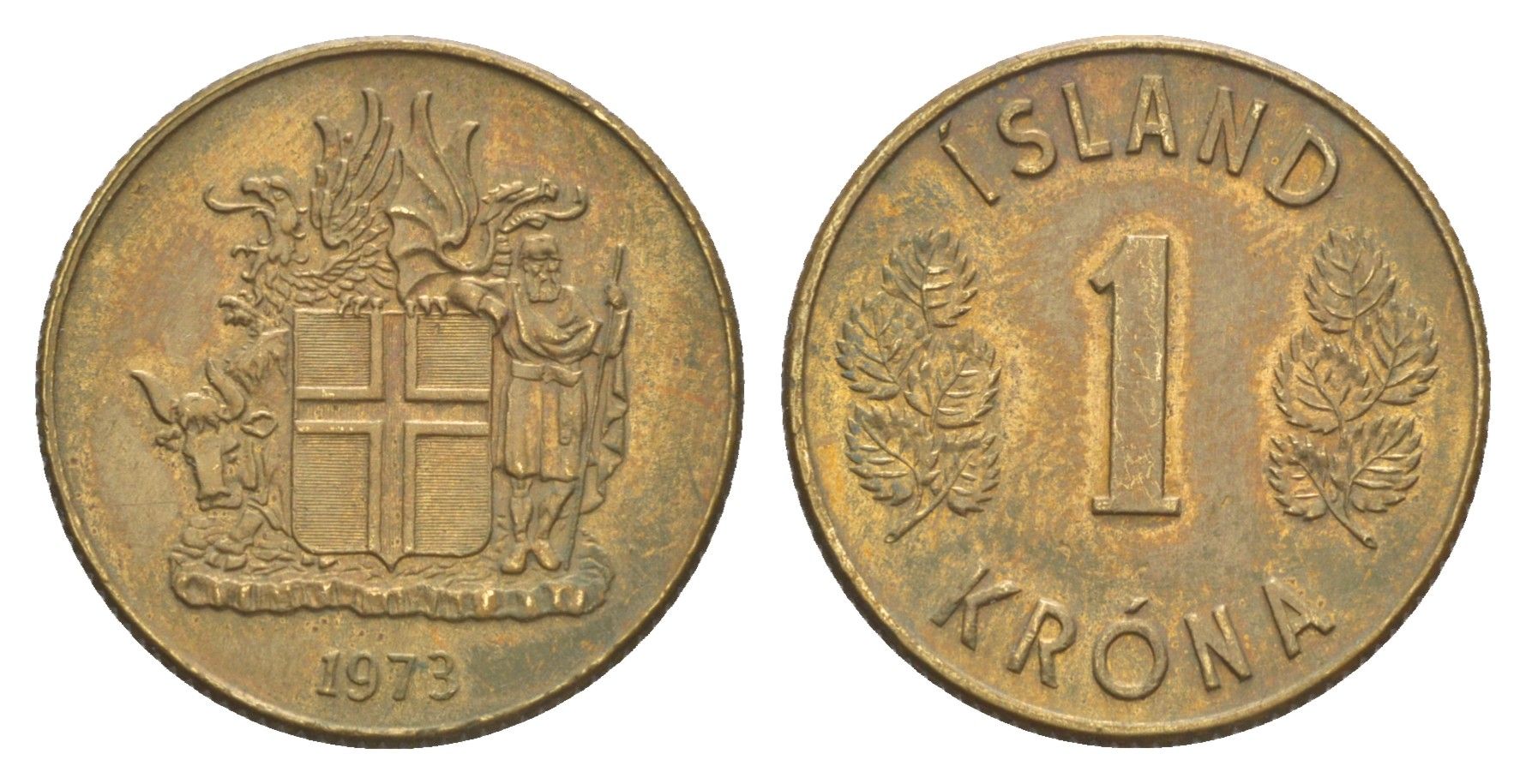 Исландия 1 крона 1973 KM 12a никель латунь 4646-947