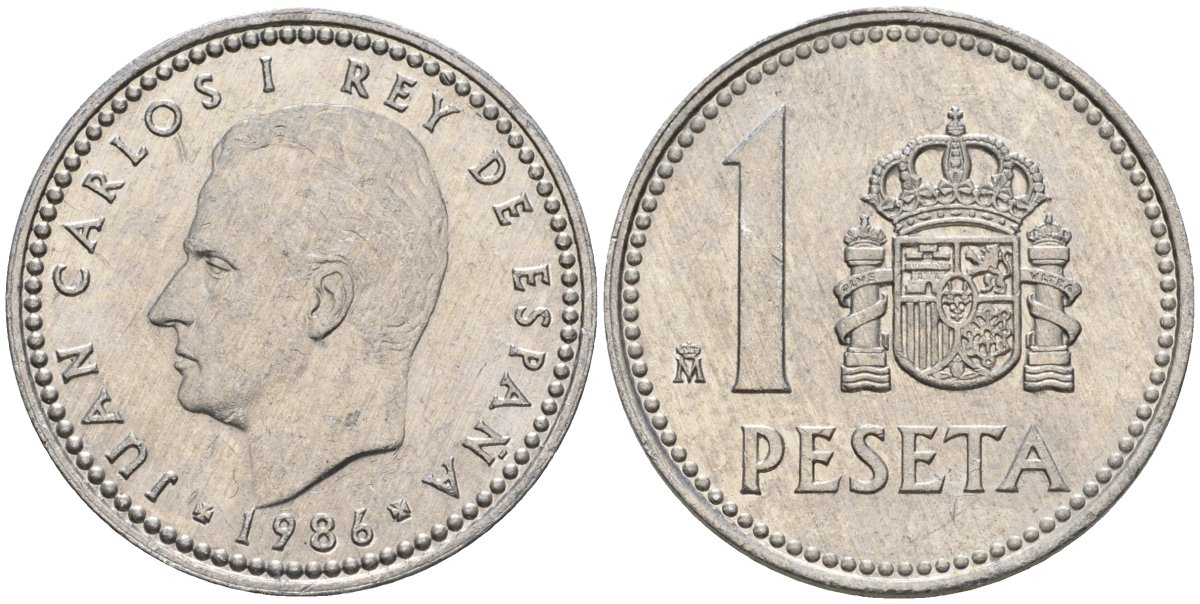 Испания 1 песета 1986 M, Хуан Карлос I (1975-2014) KM 821 алюминий 4401-843