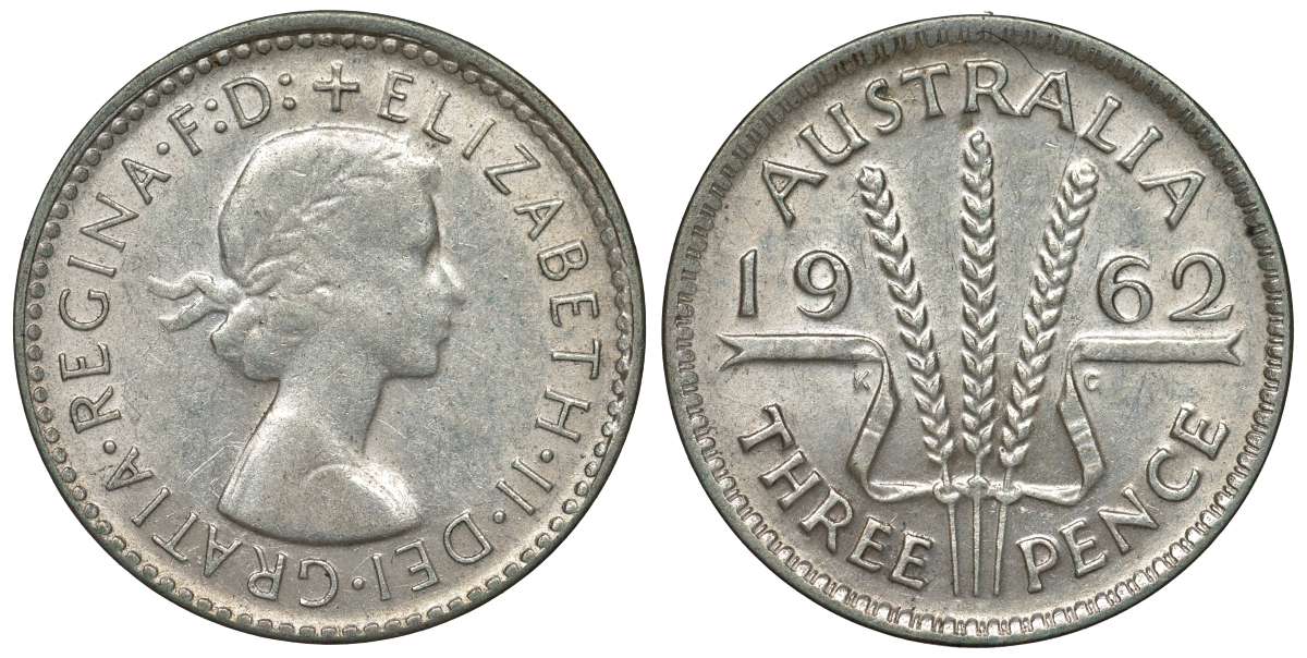 Австралия 3 пенса 1962 m, Елизавета II (1952-2022) KM 57 серебро 71-829