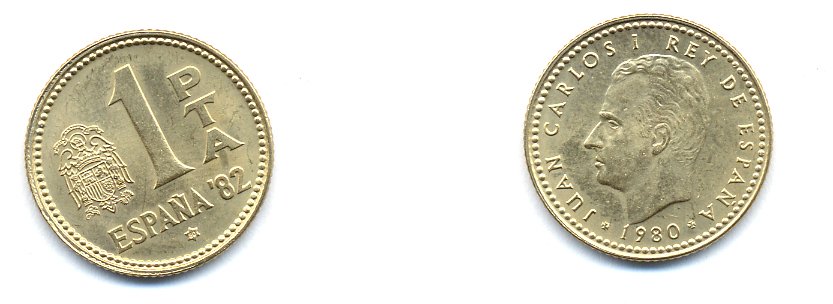 Испания 1 песета 1980 (80) чемпионат мира по футболу в Испании 1982 года, Хуан Карлос I (1975-) KM 816 алюминиевая бронза 54-1114