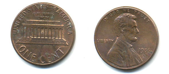 США 1 ЦЕНТ 1985 D, ЛИНКОЛЬН KM 201b цинк плакированный медью 86-243