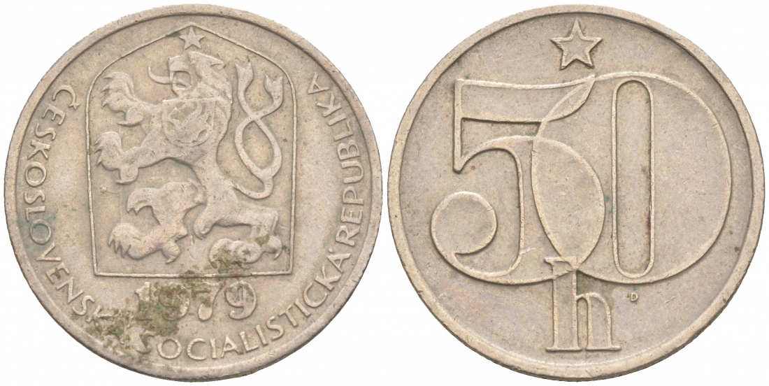 ЧЕХОСЛОВАКИЯ 50 ГЕЛЛЕРОВ 1979 СОЦИАЛИСТИЧЕСКАЯ РЕСПУБЛИКА KM 89 медно-никель 186-126