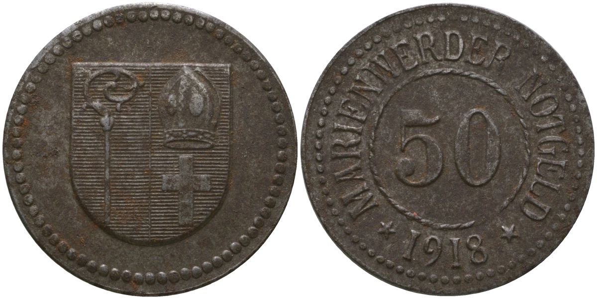 Мариенвердер (Пруссия, Западная Пруссия) 50 пфенингов 1918 Funck 318.3, Men22.2 20456.3 железо 4175-547